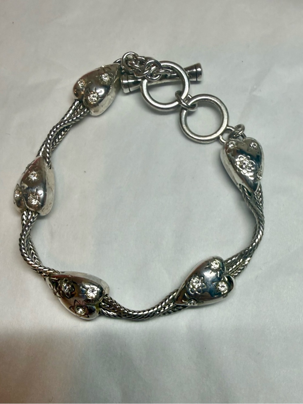 Brighton Silver Floral Heart Toggle Bracelet
